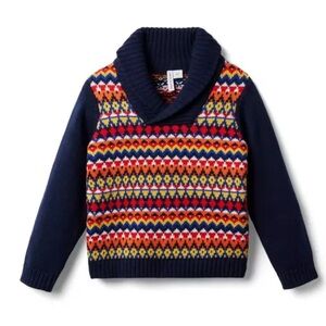 Janie and Jack Conner Navy Shawl Collar Fair Isle Sweater 12-18 months